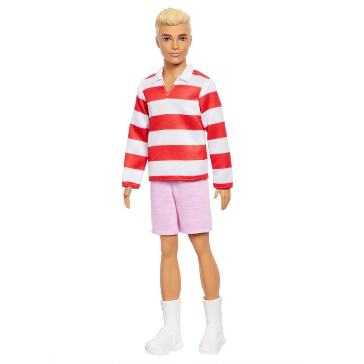 Image of Dolls. Product name - Barbie Fashionistas Ken Doll #241 in Red Striped Top and Pink Shorts with White Sneakers, Blonde in colour by brand - Barbie