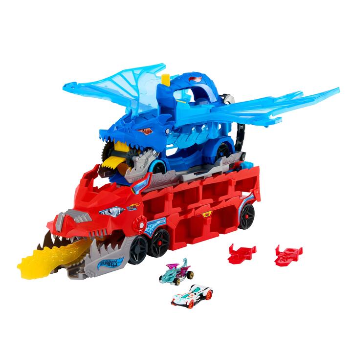 Image of Toy Playsets. Product name - Hot Wheels Ultimate Dual Dragon Transporter in colour by brand - Hot Wheels