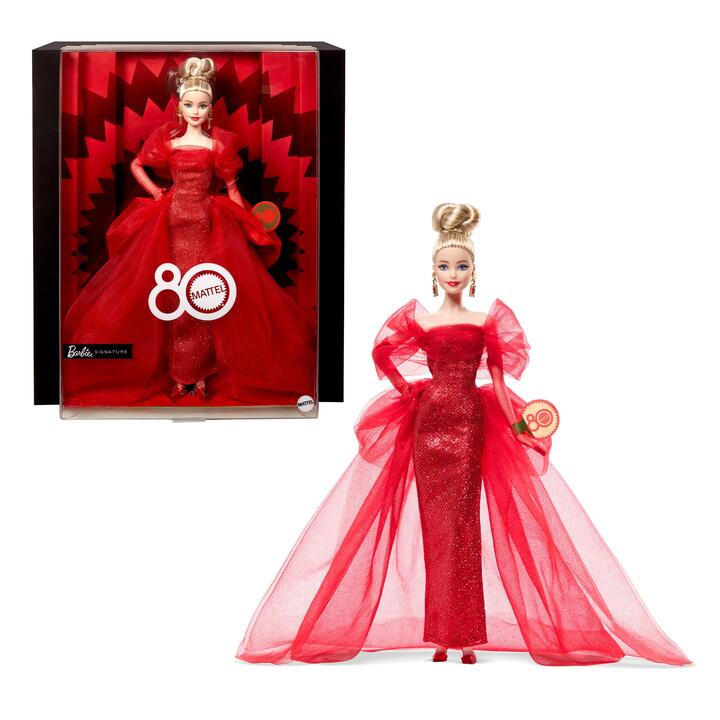 Image of Dolls. Product name - Barbie Signature Mattel 80th Anniversary Barbie Doll Blonde in colour by brand - Barbie Signature