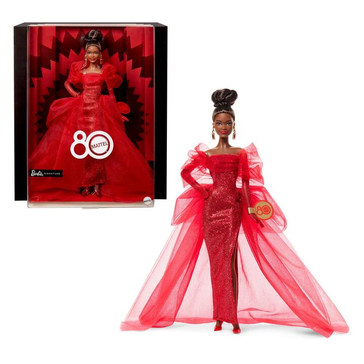 Image of Dolls. Product name - Barbie Signature Mattel 80th Anniversary Doll Brunette in colour by brand - Barbie Signature