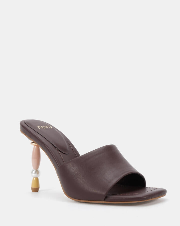 Image of Sandals. Product name - Zayin Milk Chocolate Mules in Midnight colour by brand - Novo