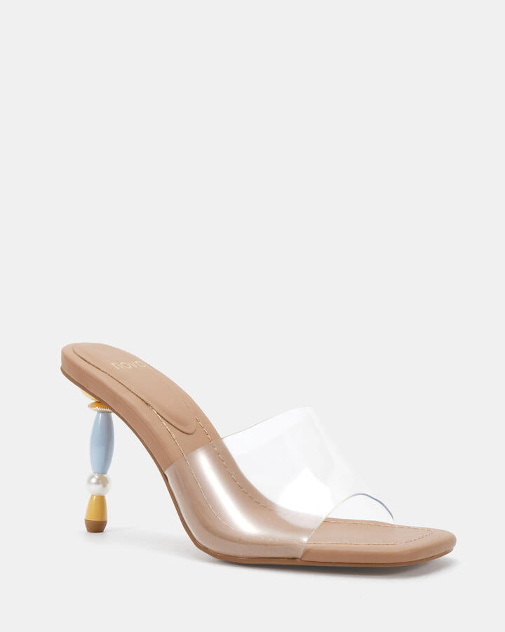 Image of Sandals. Product name - Zayin Clear Mules in Beige colour by brand - Novo