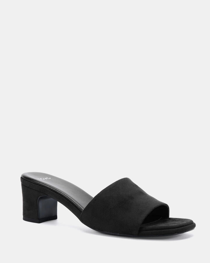 Image of Sandals. Product name - Virtual Black Suede Mules in Black colour by brand - Novo