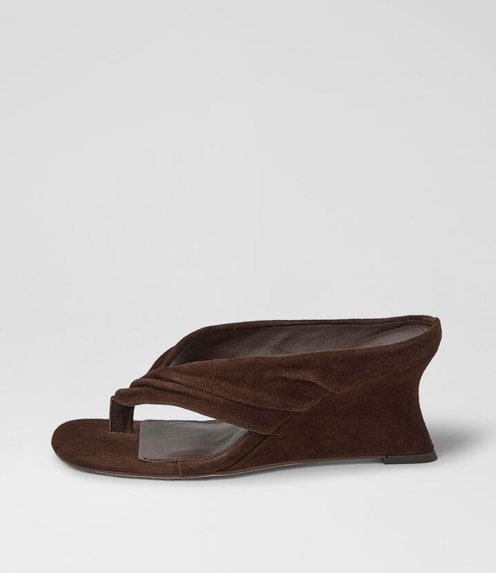 Image of Sandals. Product name - Febbe Dark Brown Suede Sandals in Dk Brown colour by brand - MOLLINI