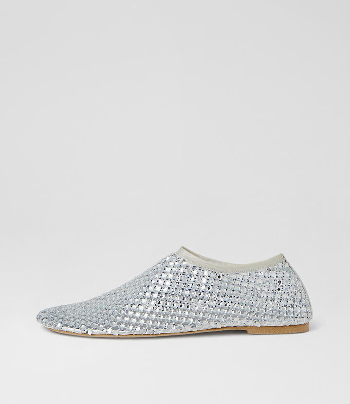 Image of Shoes. Product name - Reffie Silver Gem Mesh Slip Ons in Silver Gem colour by brand - MOLLINI
