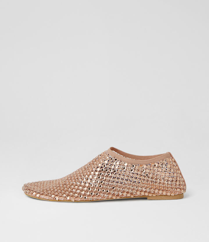 Image of Shoes. Product name - Reffie Nude Gem Mesh Slip Ons in Nude Gem colour by brand - MOLLINI