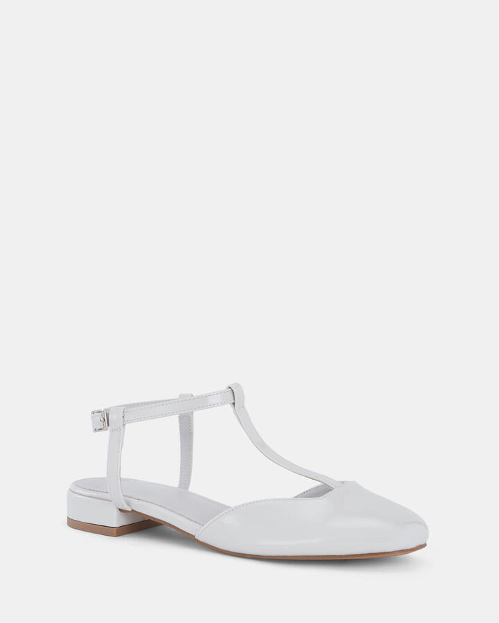 Image of Shoes. Product name - Caserta Cream Patent Ballet Flats in Neutral colour by brand - Novo