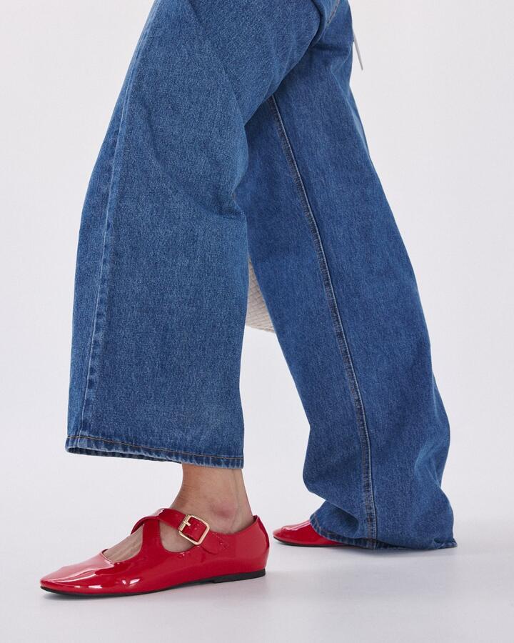 Image of Shoes. Product name - Casoria Red Patent Ballet Flats in Red colour by brand - Novo