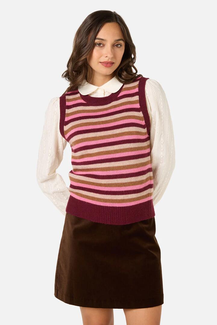 Image of Coats & Jackets. Productname: Rory Wool Blend Stripe Vest in Plum Multi colour by brand - Princess Highway