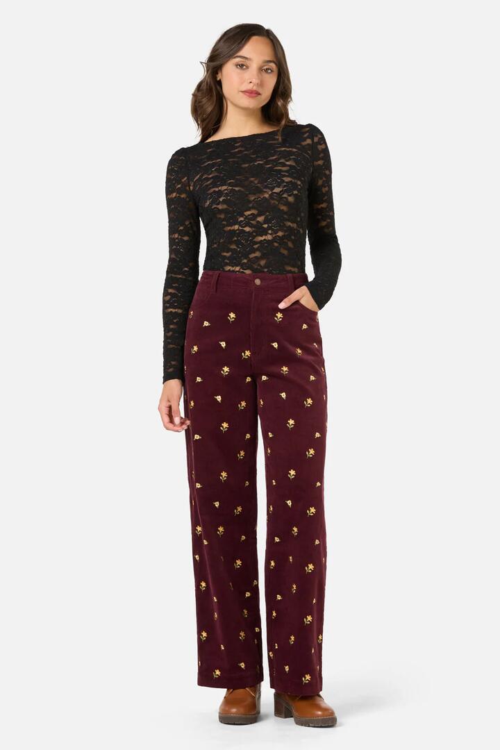 Image of Jeans. Productname: Iris Embroidered Cord Jean in Plum colour by brand - Princess Highway