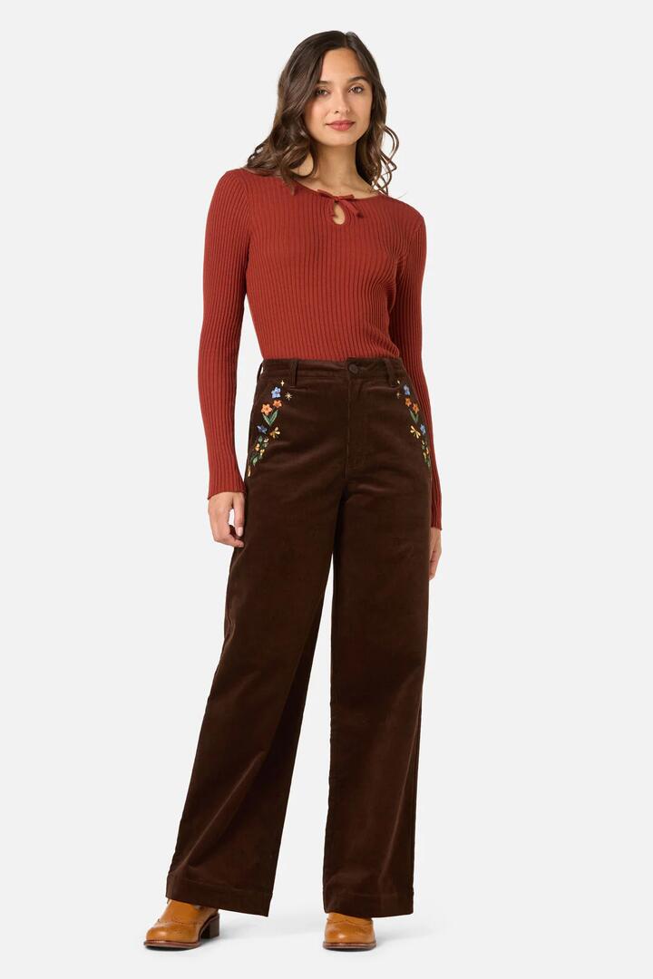 Image of Jeans. Productname: Midnight Embroidered Cord Jean in Chocolate colour by brand - Princess Highway