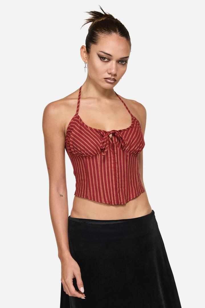 Image of Lingerie. Productname: Faire Stripe Corset in Red/Gold colour by brand - Black Friday