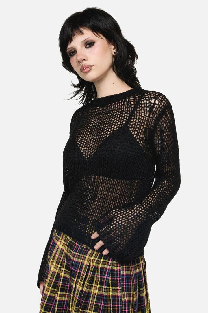 Image of a model wearing Tops. Productname: Serpent Goth Knit in Black colour by brand - Dangerfield