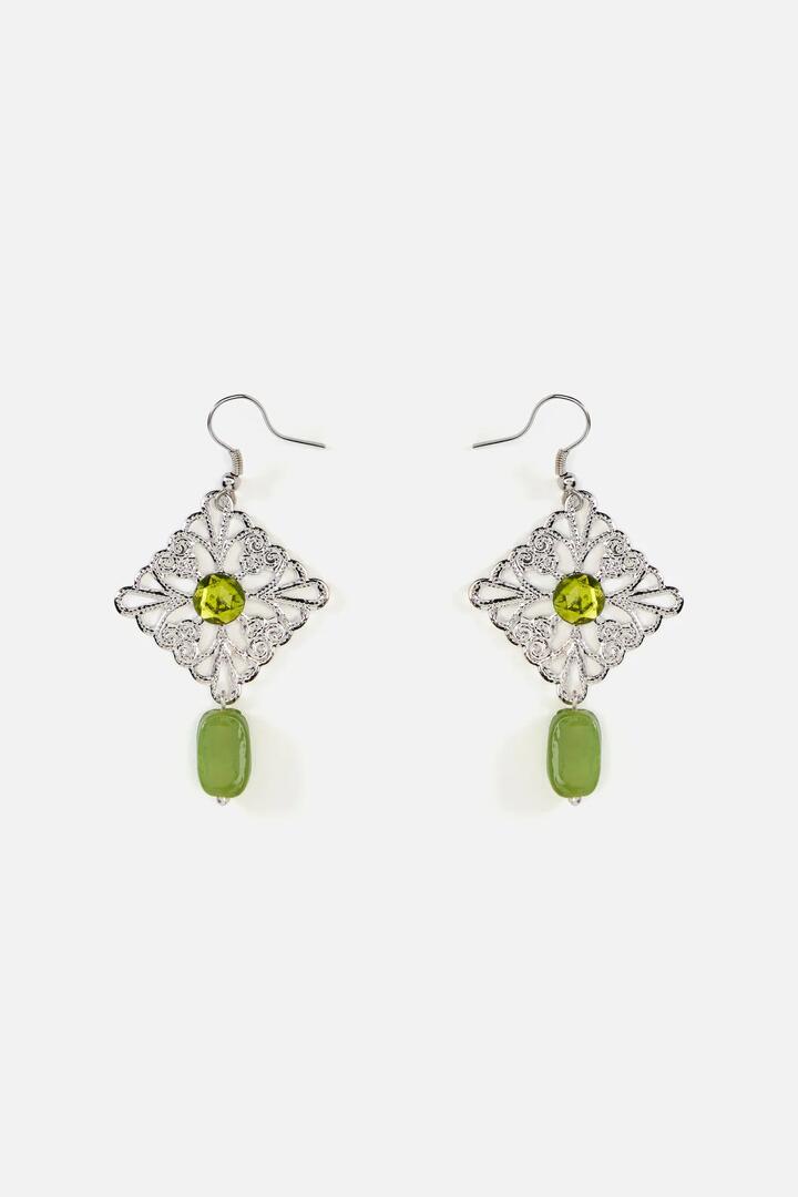 Image of Earrings. Productname: Pretty Green Stone Earrings in Silver colour by brand - Princess Highway