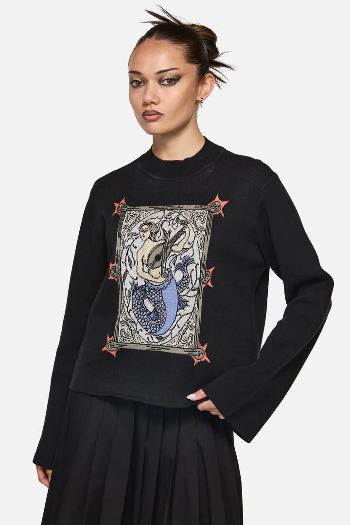 Image of a model wearing Tops. Productname: Metalwork Knit in Black colour by brand - Black Friday