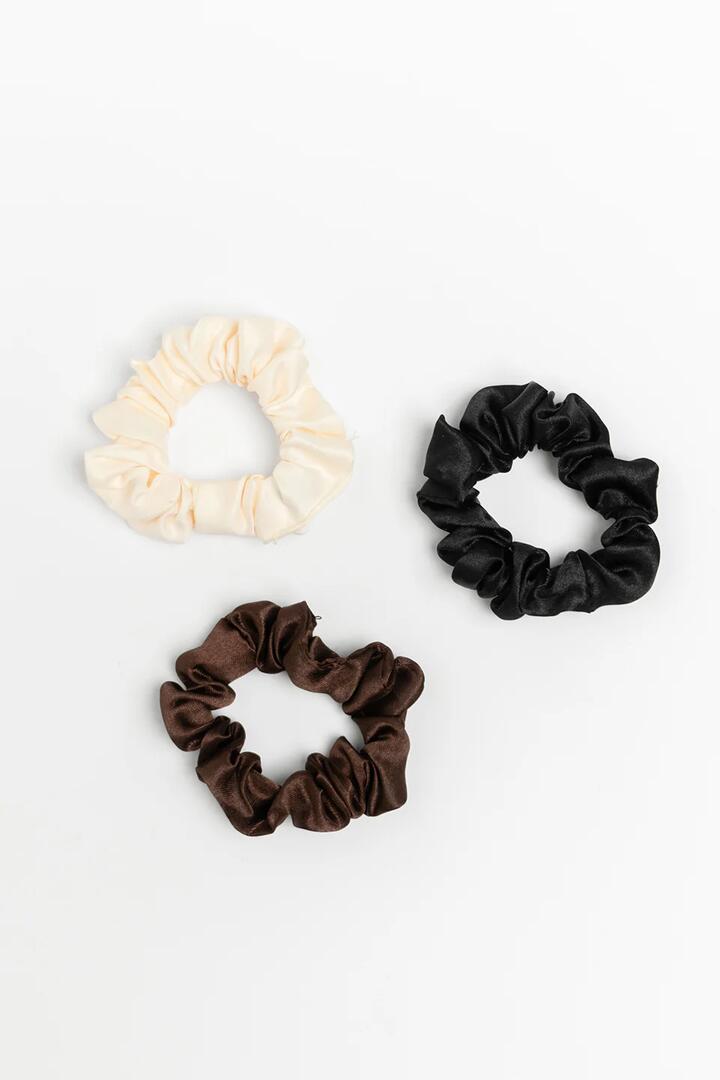 Image of Hair Accessories. Product name - Small Black, Ivory, Chocolate Set of 3 Scrunchies in Black colour by brand - Humble + Heart