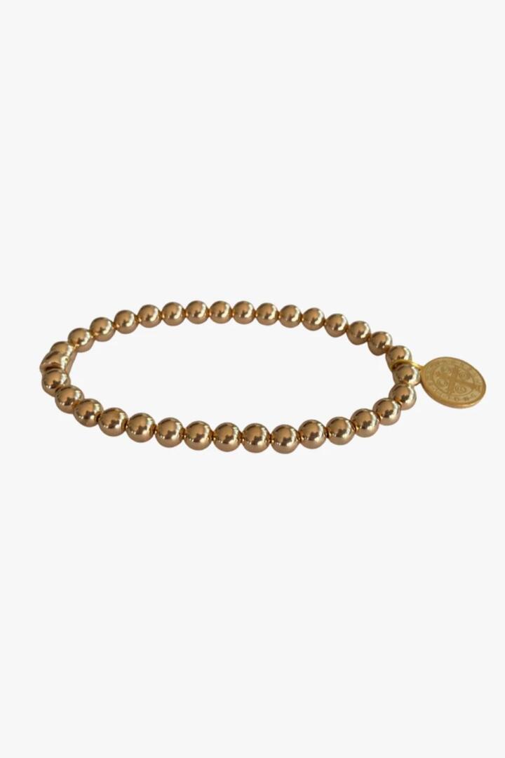 Image of Jewelry. Product name - Luxe Gold Beaded with Coin Charm Bracelet in Gold colour by brand - Lindi Kingi