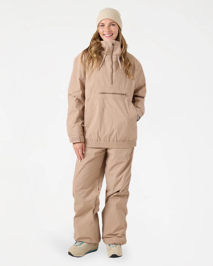 Image of a model wearing Outerwear. Product name - Roxy Womens Downtown Anorak Snow Jacket Chanterelle Tan in Chanterelle Tan colour by brand - Roxy