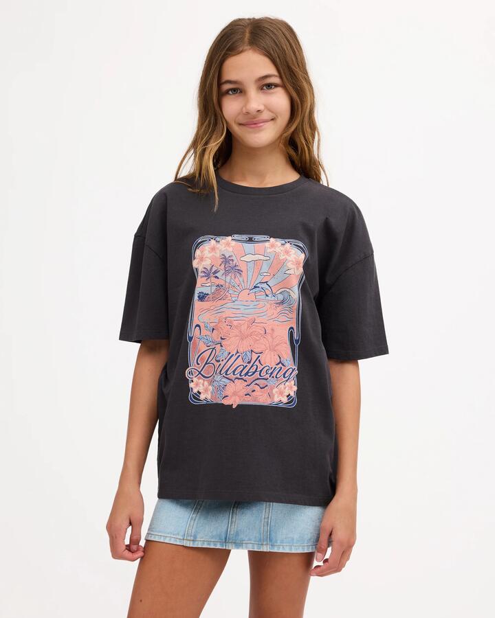 Image of a model wearing Skirts. Product name - Billabong Girls 6-16 Sunset Drift Denim Skirt Waterdrop Blue in Waterdrop Blue colour by brand - Billabong