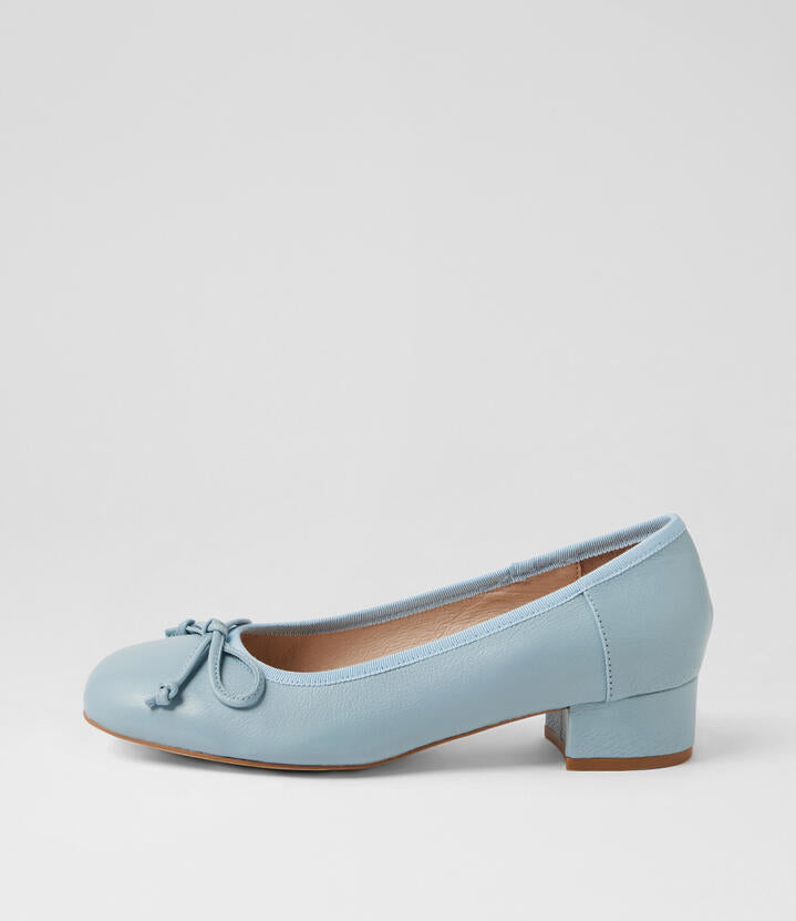 Image of Heels. Product name - Jave Pale Blue Leather Heels in Pale Blue colour by brand - MOLLINI