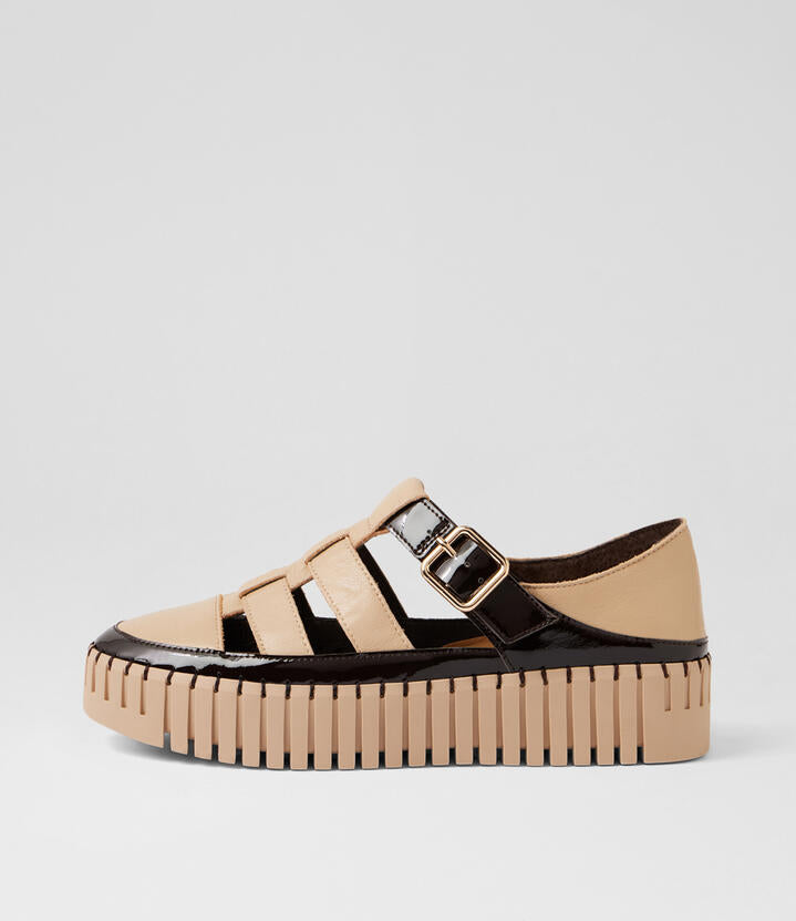 Image of Sneakers. Product name - Bentaya Dark Choc Camel Patent Leather Sneakers in Dk Choc-Camel colour by brand - MIDAS