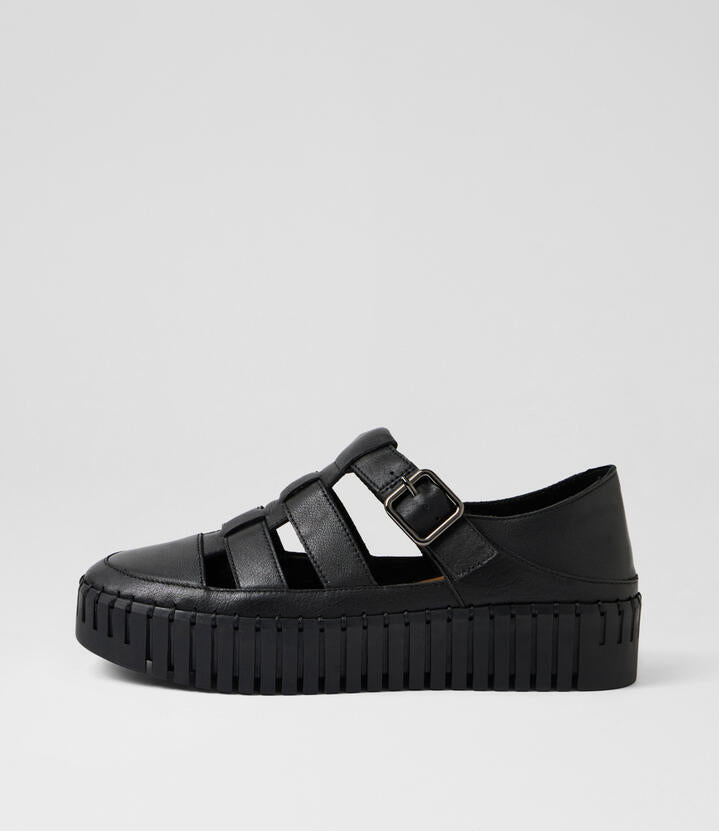 Image of Sneakers. Product name - Bentaya Black Leather Sneakers in Black-Black Sole colour by brand - MIDAS