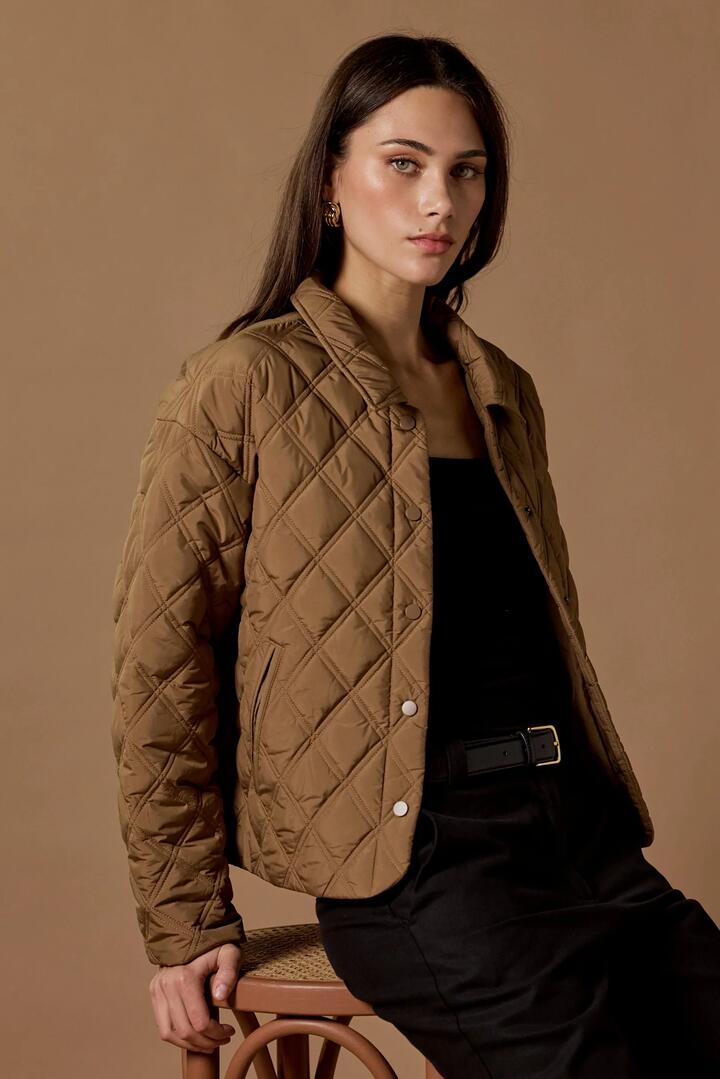 Image of Coats & Jackets. Product name - Absolute Chestnut Collared Quilted Puffer Jacket in Chestnut colour by brand - Among the Brave