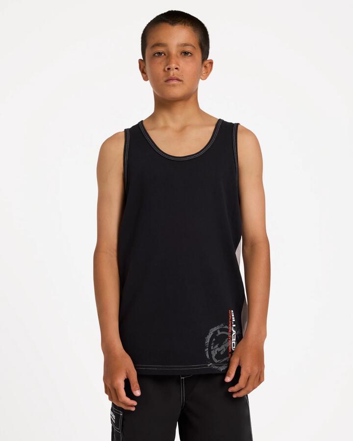 Image of a model wearing Tops. Product name - Billabong Boys 8-16 Boys Spec Blast Tank Top Off Black in Off Black colour by brand - Billabong