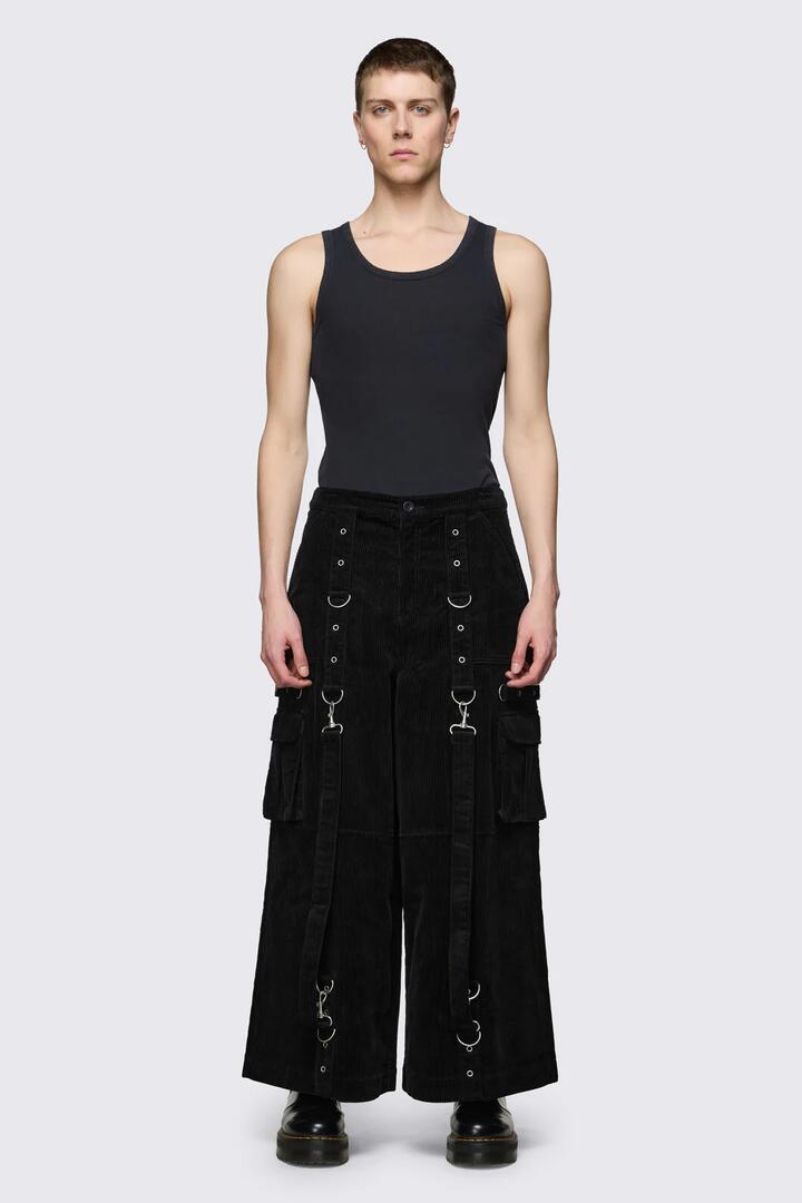 Image of a model wearing Pants. Productname: Beasts Goth Cargo Pant in Black colour by brand - Black Friday