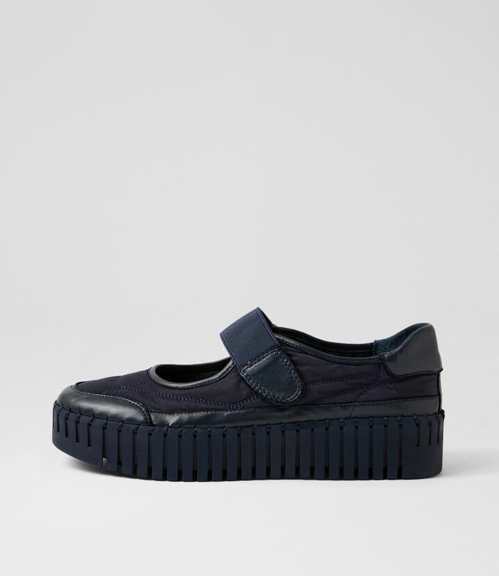 Image of Boots. Product name - Babycakes Navy Leather Fabric Mary Janes in Navy-Navy Sole colour by brand - MIDAS