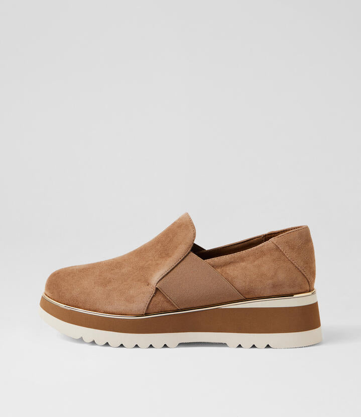 Image of Shoes. Product name - Costa Light Choc Milk Suede Flat Shoes in Lt Choc-Milk&Lt Choc colour by brand - MIDAS