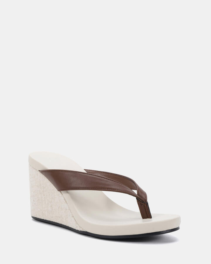 Image of Boots. Product name - Baci Linen Wedge Heels in Neutral colour by brand - Novo