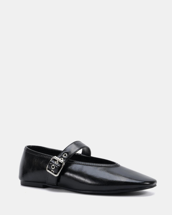 Image of Shoes. Product name - Cade Black Crinkle Ballet Flats in Black Crinkle colour by brand - Novo
