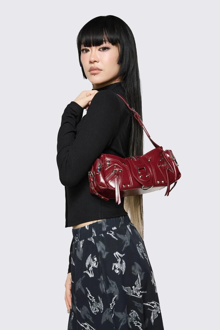 Image of Bags. Productname: Dark Red Stud Shoulder Bag in Dark Red colour by brand - Dangerfield