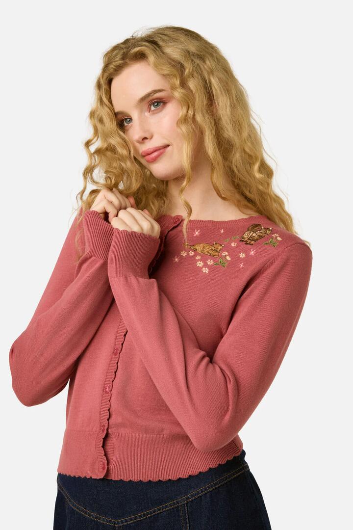 Image of Cardigans. Productname: Cats Embroidered Cardigan in Rose colour by brand - Princess Highway