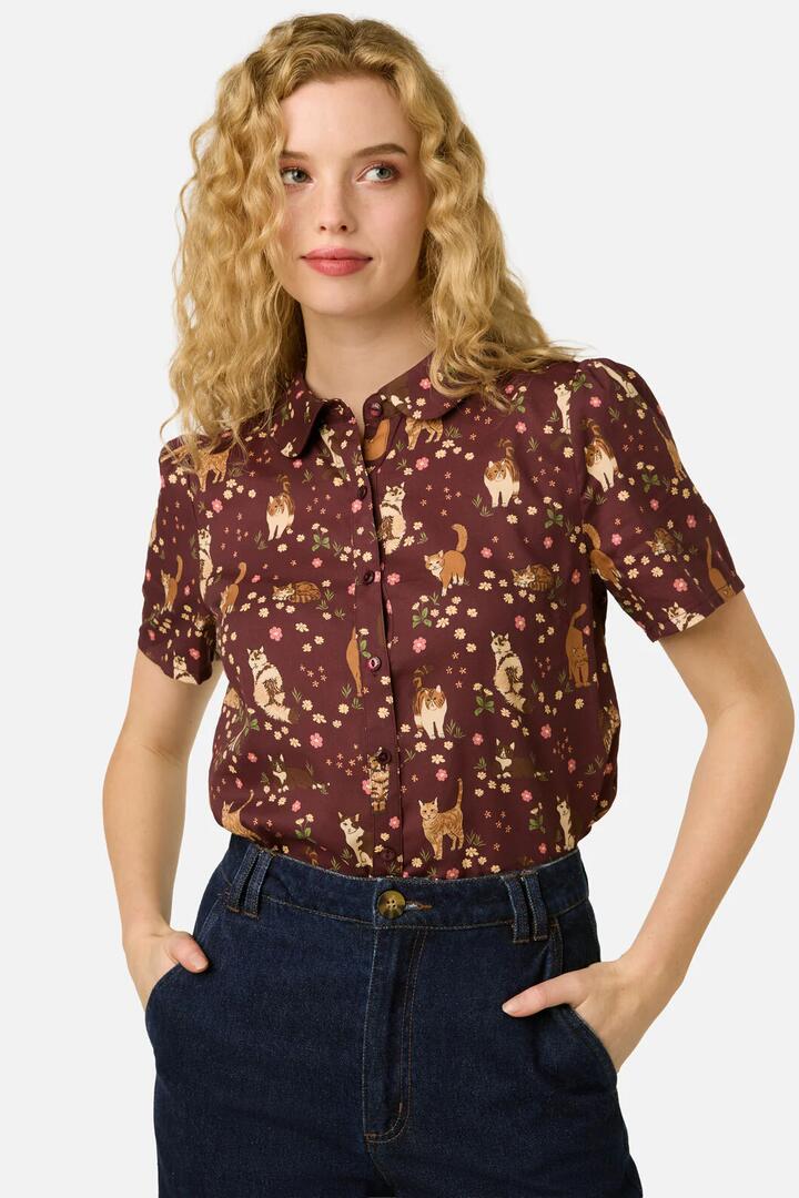 Image of Blouses. Productname: Cute Cats Blouse in Green colour by brand - Princess Highway