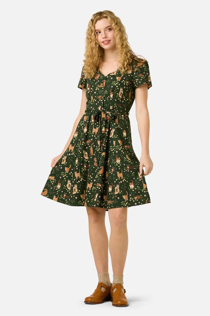 Image of Dresses. Productname: Cute Cats Dress in Green colour by brand - Princess Highway