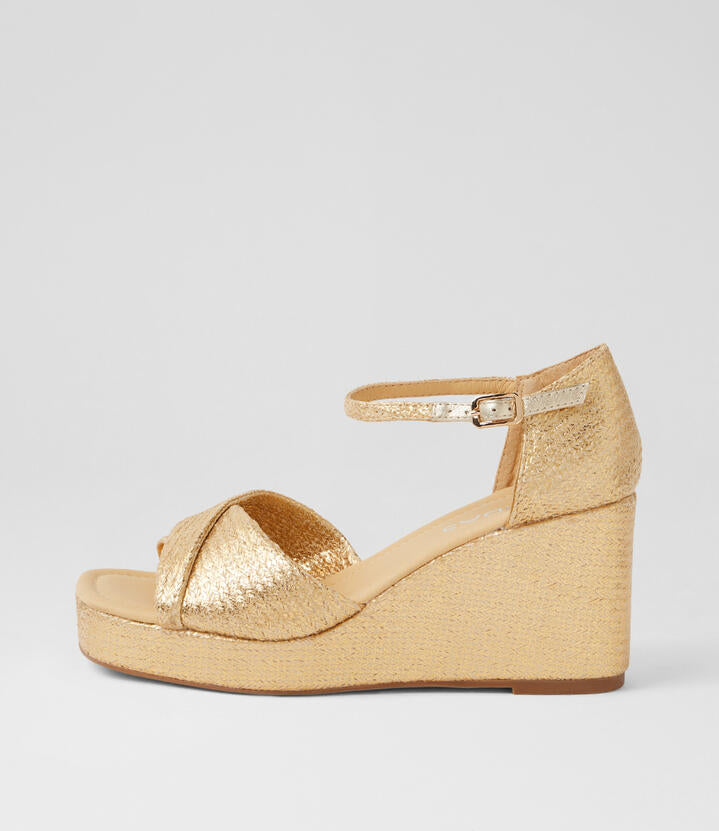Image of Sandals. Product name - Carly Pale Gold Syn Raffia Sandals in Pale Gold colour by brand - MIDAS