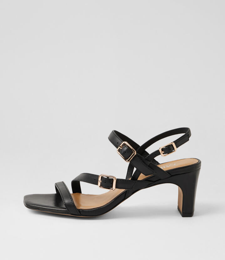 Image of Sandals. Product name - Harisa Black Leather Sandals in Black colour by brand - MIDAS