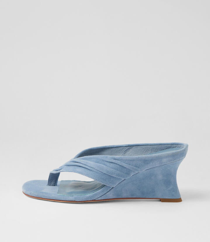 Image of Boots. Product name - Febbe Pale Blue Suede Wedges in Pale Blue colour by brand - MOLLINI