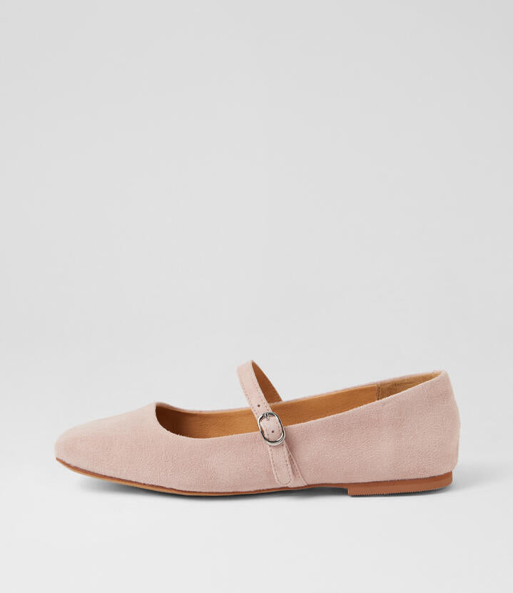 Image of Shoes. Product name - Tokena Pale Pink Suede Mary Janes in Pale Pink colour by brand - MOLLINI