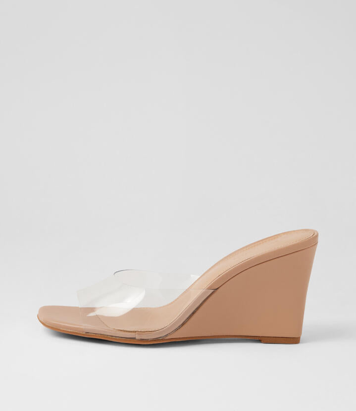Image of Boots. Product name - Anarbel Clear Nude Vinylite Leather Wedges in Clear-Nude colour by brand - MOLLINI