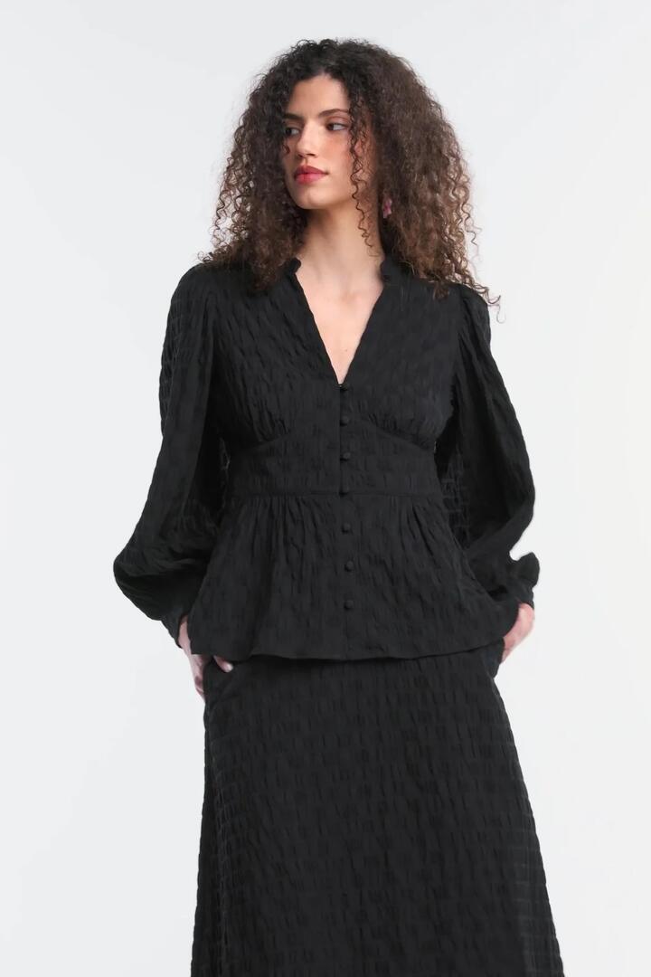 Image of Blouses. Product name - Clover Seersucker Blouse in Black colour by brand - Gorman