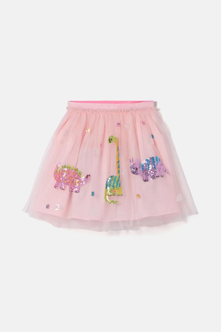 Image of a model wearing Skirts. Product name - Dino Kids Party Skirt in Pink colour by brand - Gorman