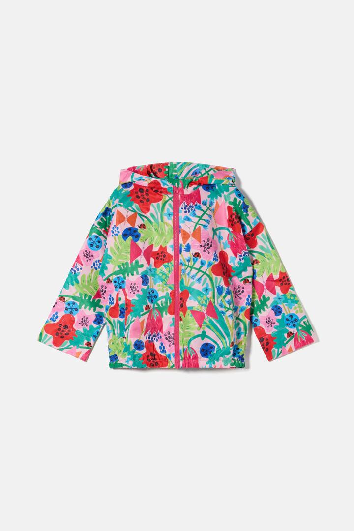 Image of a model wearing Rain Coats. Product name - Flower Fields Kids Raincoat in Pink colour by brand - Gorman