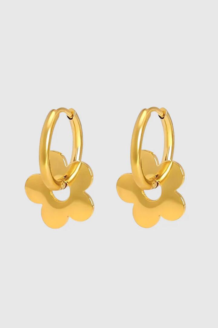 Image of Jewelry. Product name - Daisy Charm Gold Plated Hoop Earring in Gold colour by brand - Castel + Co