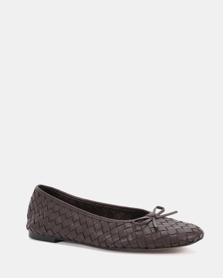 Image of Shoes. Product name - Peeps Espresso Leather Ballet Flats in Espresso Leather colour by brand - Novo