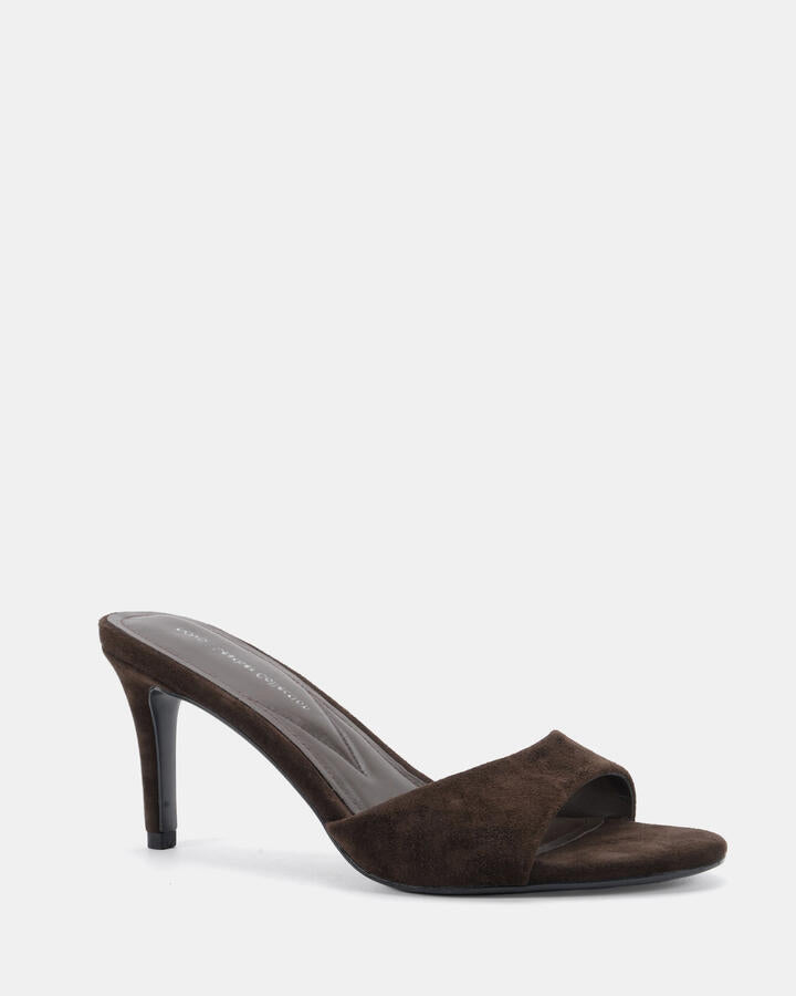 Image of Sandals. Product name - Palan Espresso Leather Suede Mules in Espresso Leather Suede colour by brand - Novo