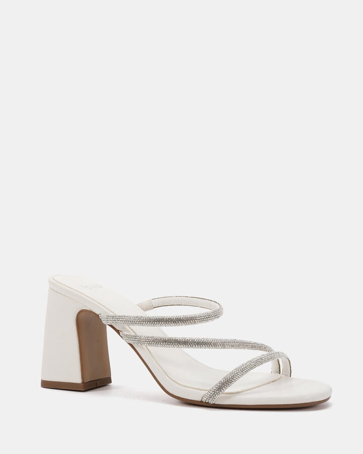Image of Sandals. Product name - Payson White Mules in Multi colour by brand - Novo