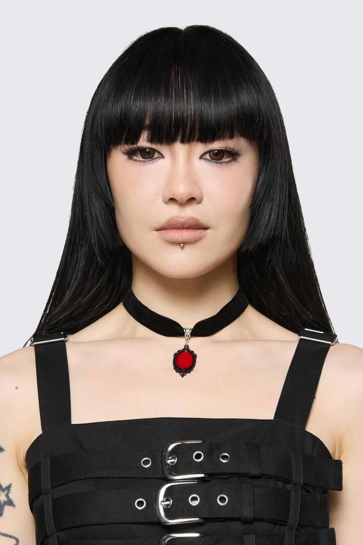 Image of Charms. Productname: Red Velvet Charm Choker in Black Red colour by brand - Dangerfield